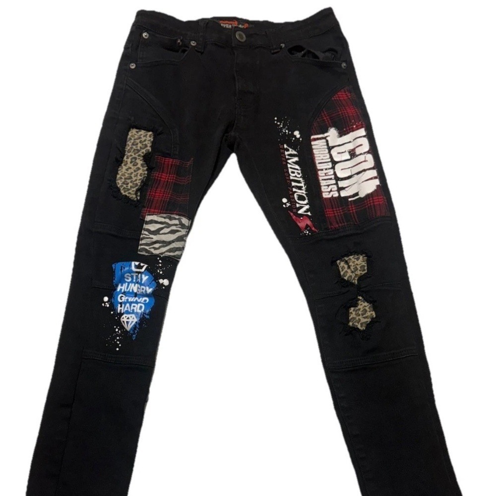 Copper Rivet Men's Jeans 32x30 Black ICON Graphic Slim Fit Streetwear
